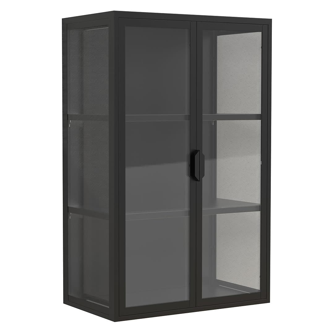 FlokasVL Vitrinenschrank wandhängend 2 Türen schwarz.