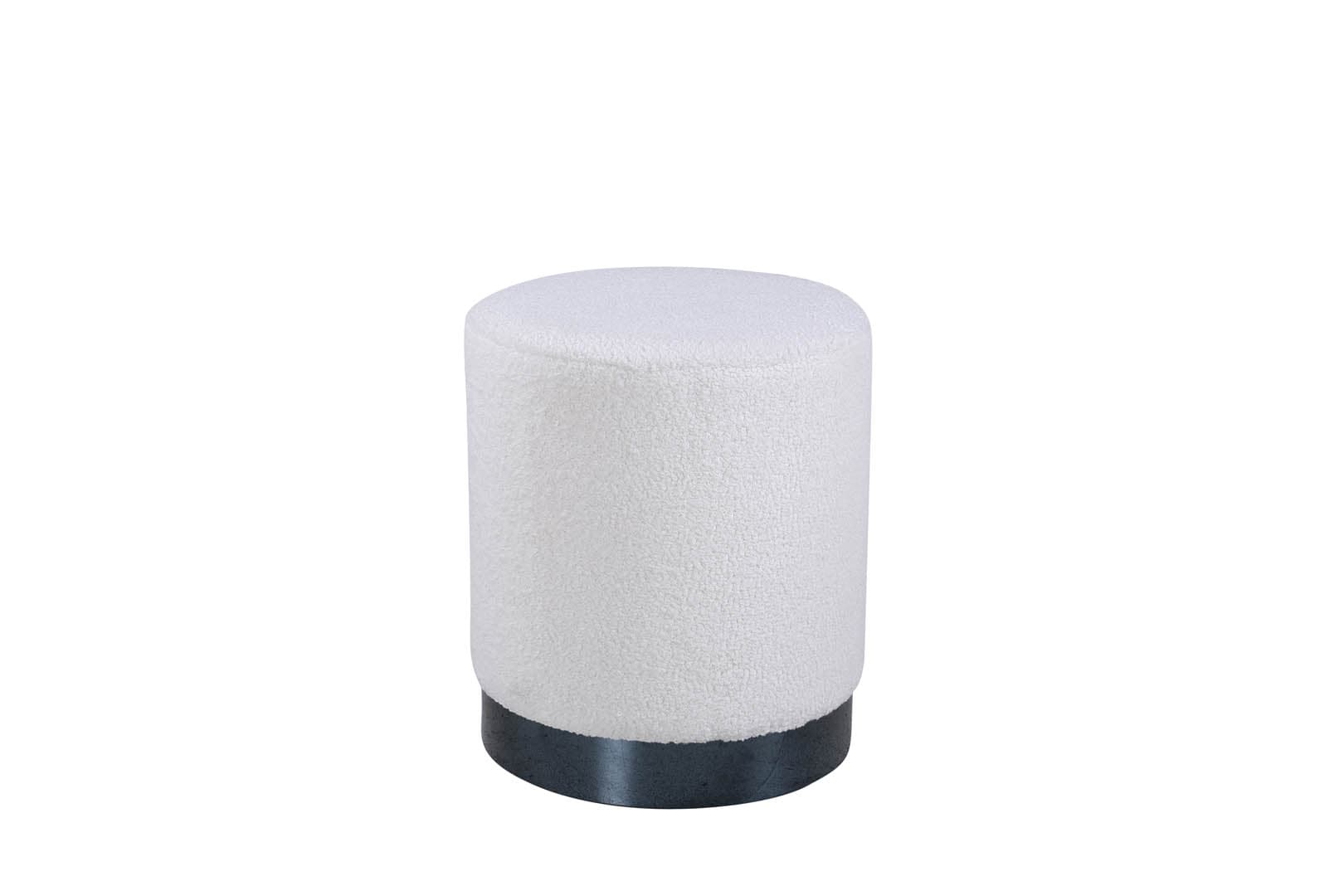 Benji Pouf, Hocker Ø35cm Teddystoff schwarz, weiß.