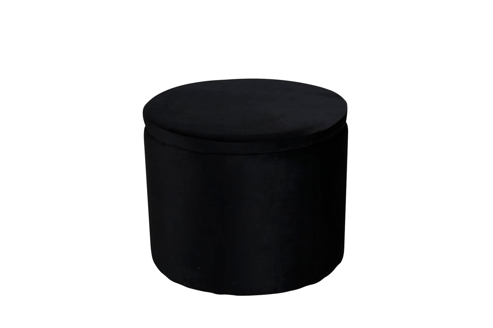 Dunken Pouf, Hocker mit Aufbewahrung Ø51cm Velour schwarz.