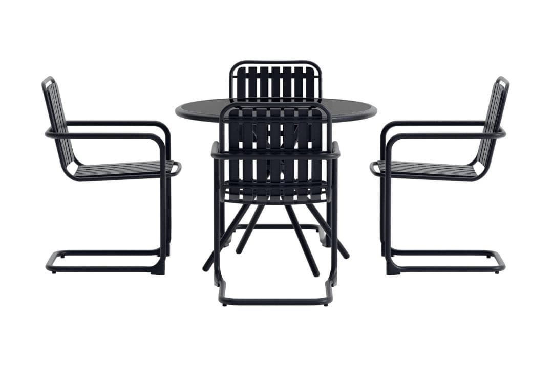 Chios Gartenset Tisch 90x90cm 4 Stühle schwarz.