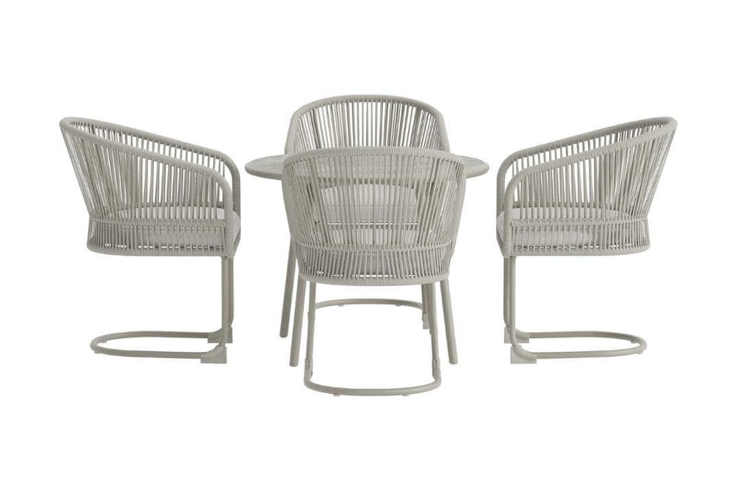 Tilos Gartenset Tisch 90x90cm 4 Stühle hellgrau.