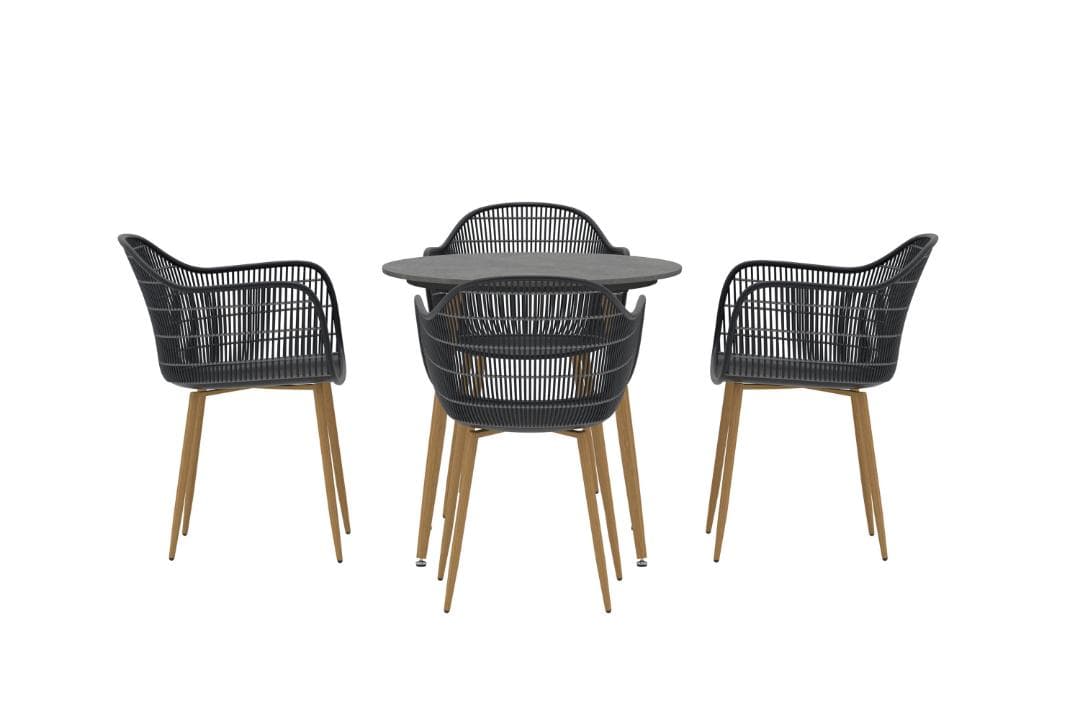Anafi Gartenset Tisch 80x80cm 4 Stühle schwarz.