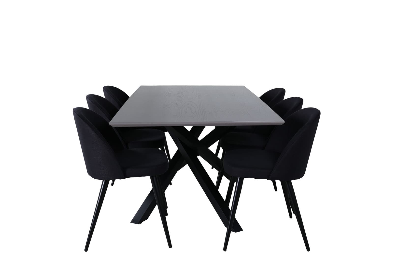 PiazzaGRBL Essgruppe Esstisch grau und 6 Velvet Esszimmerstühle schwarz.