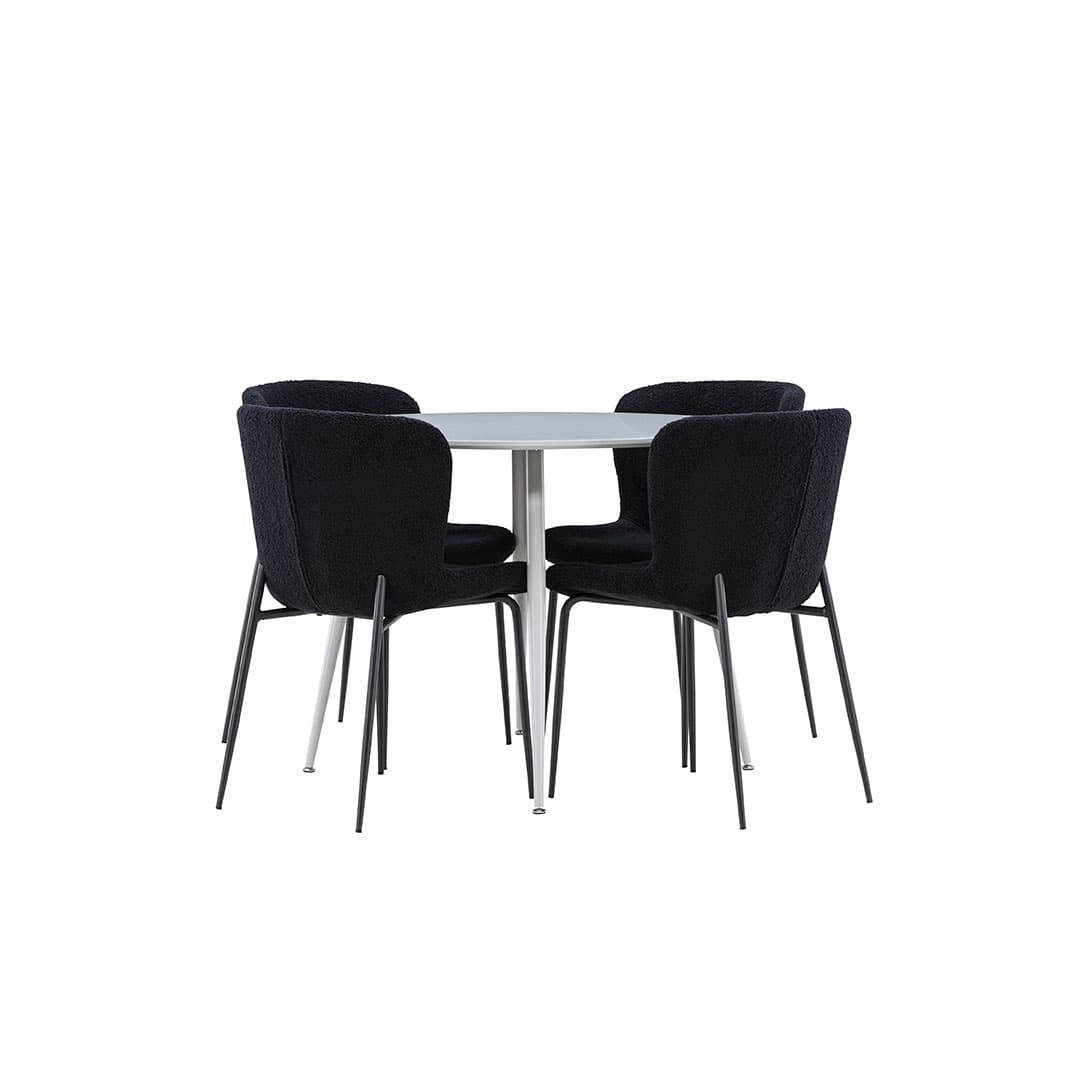 Plaza Essgruppe Tisch Ø100cm und 4 Teddy Stühle grau.