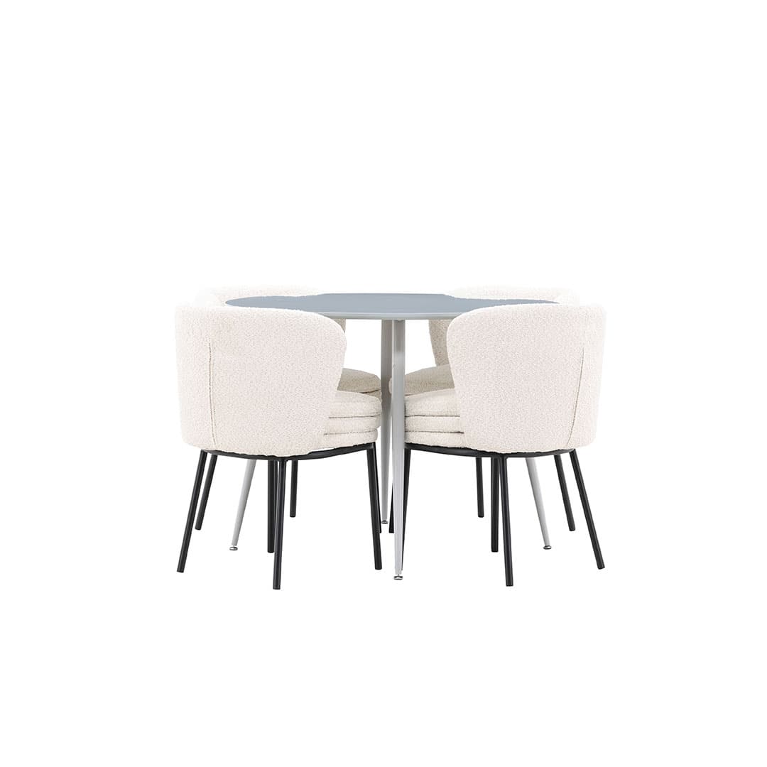 Plaza Essgruppe Tisch Ø100cm und 4 Boucle Stühle grau.