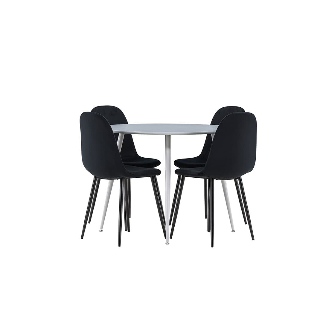 Plaza Essgruppe Tisch Ø100cm und 4 Velours Stühle grau.