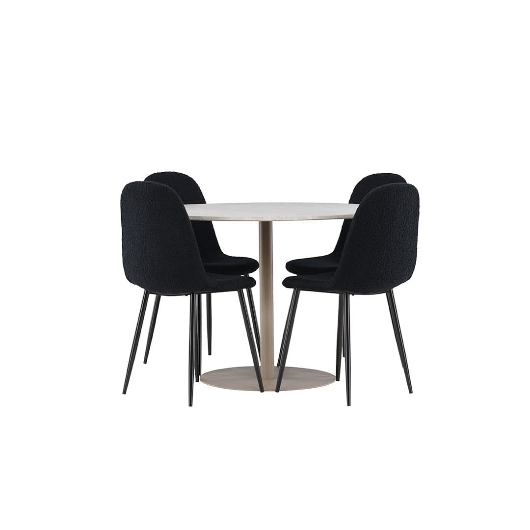 Lycke Essgruppe Tisch Ø110cm und 4 Teddy Stühle beige.