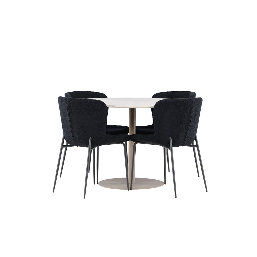 Lycke Essgruppe Tisch Ø110cm und 4 Teddy Stühle beige.