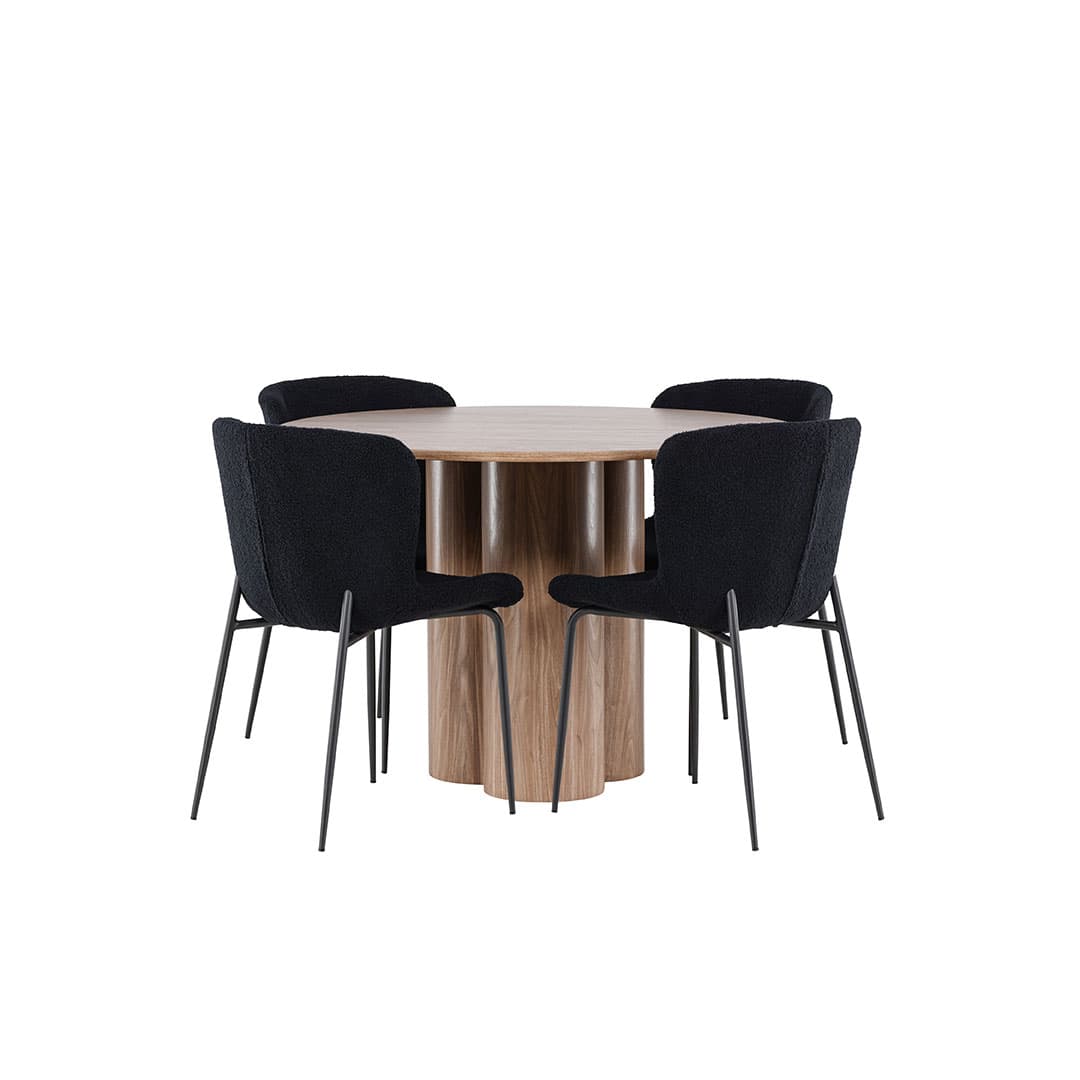 Olivia Essgruppe Tisch Ø110cm und 4 Teddy Stühle braun.