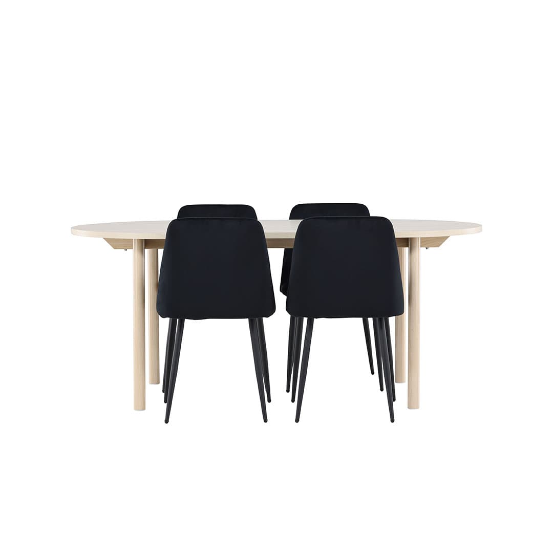 Andy Essgruppe Tisch 90x180cm und 4 Velours Stühle whitewash.