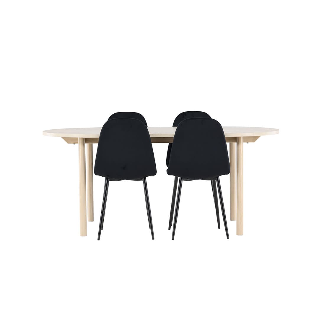 Andy Essgruppe Tisch 90x180cm und 4 Velours Stühle whitewash.