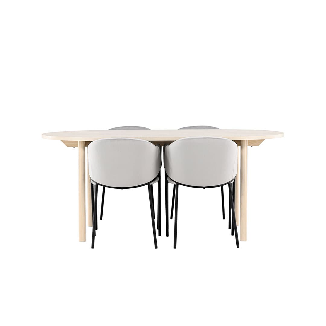 Andy Essgruppe Tisch 90x180cm und 4 Velours Stühle mit Armlehnen whitewash.