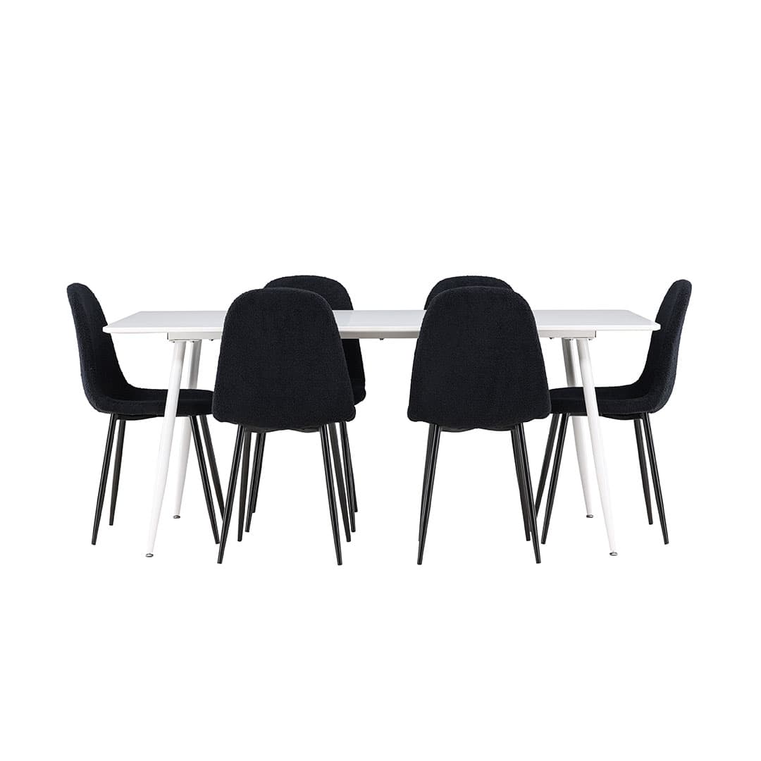 Silar Essgruppe Tisch 90x180cm und 6 Teddy Stühle weiß.