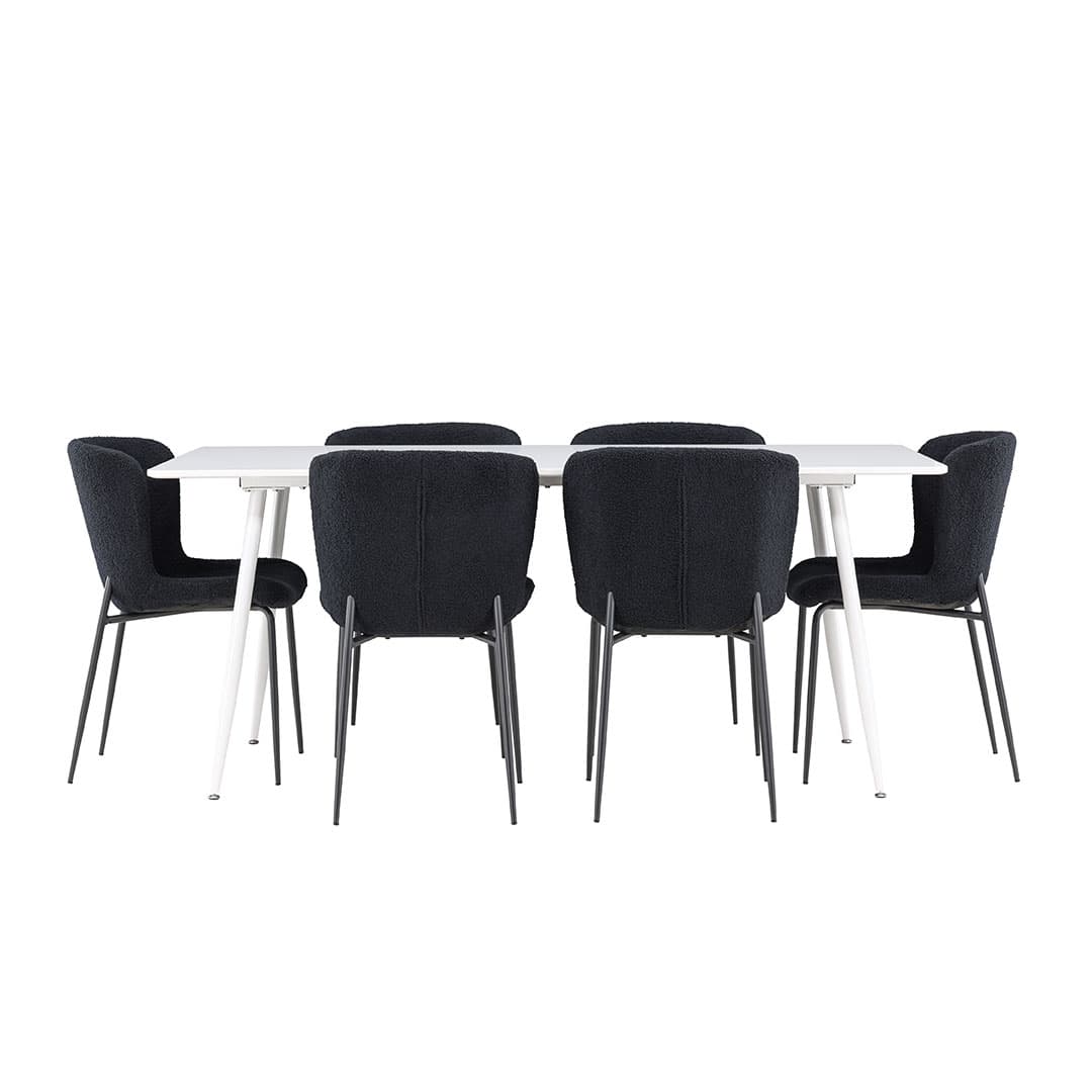 Silar Essgruppe Tisch 90x180cm und 6 Teddy Stühle weiß.