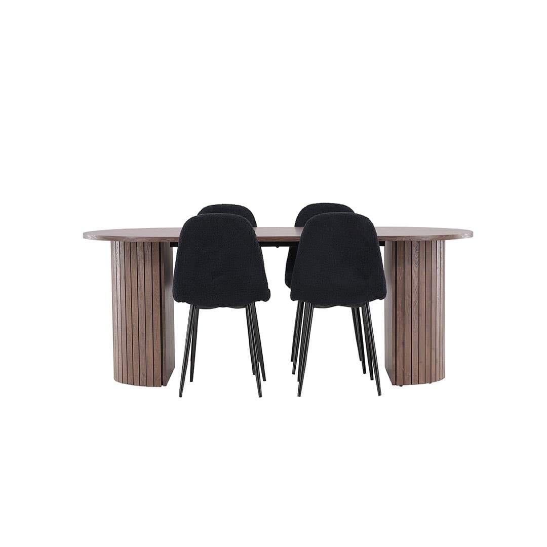 Härön Essgruppe Tisch 90x200cm und 4 Teddy Stühle mocca.
