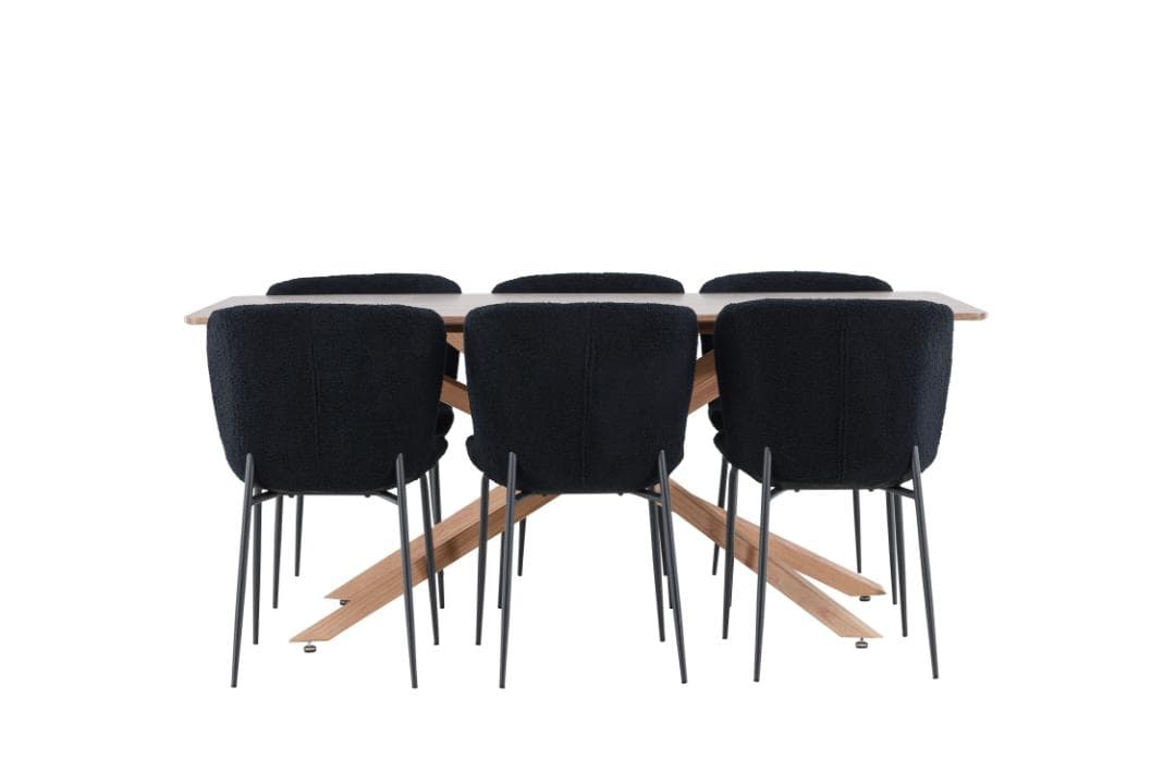 Piazza Essgruppe Tisch 90x180cm und 6 Stühle mocca, schwarz.