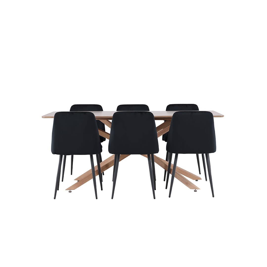 Piazza Essgruppe Tisch 90x180cm und 6 Velours Stühle mocca.