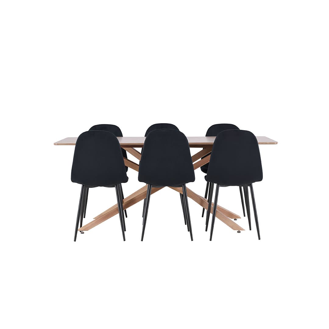 Piazza Essgruppe Tisch 90x180cm und 6 Velours Stühle mocca.