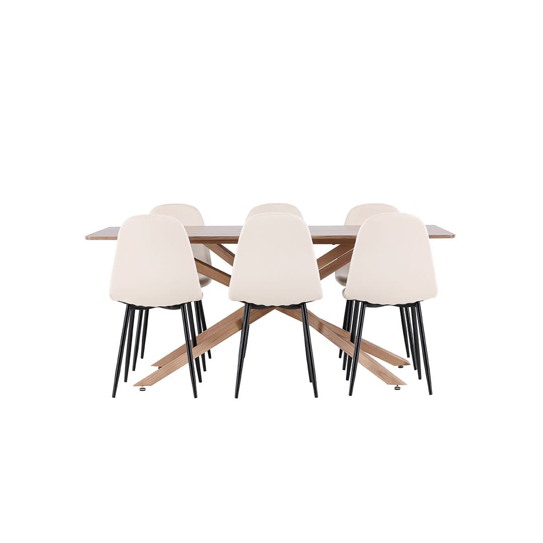Piazza Essgruppe Tisch 90x180cm und 6 Velours Stühle mocca.