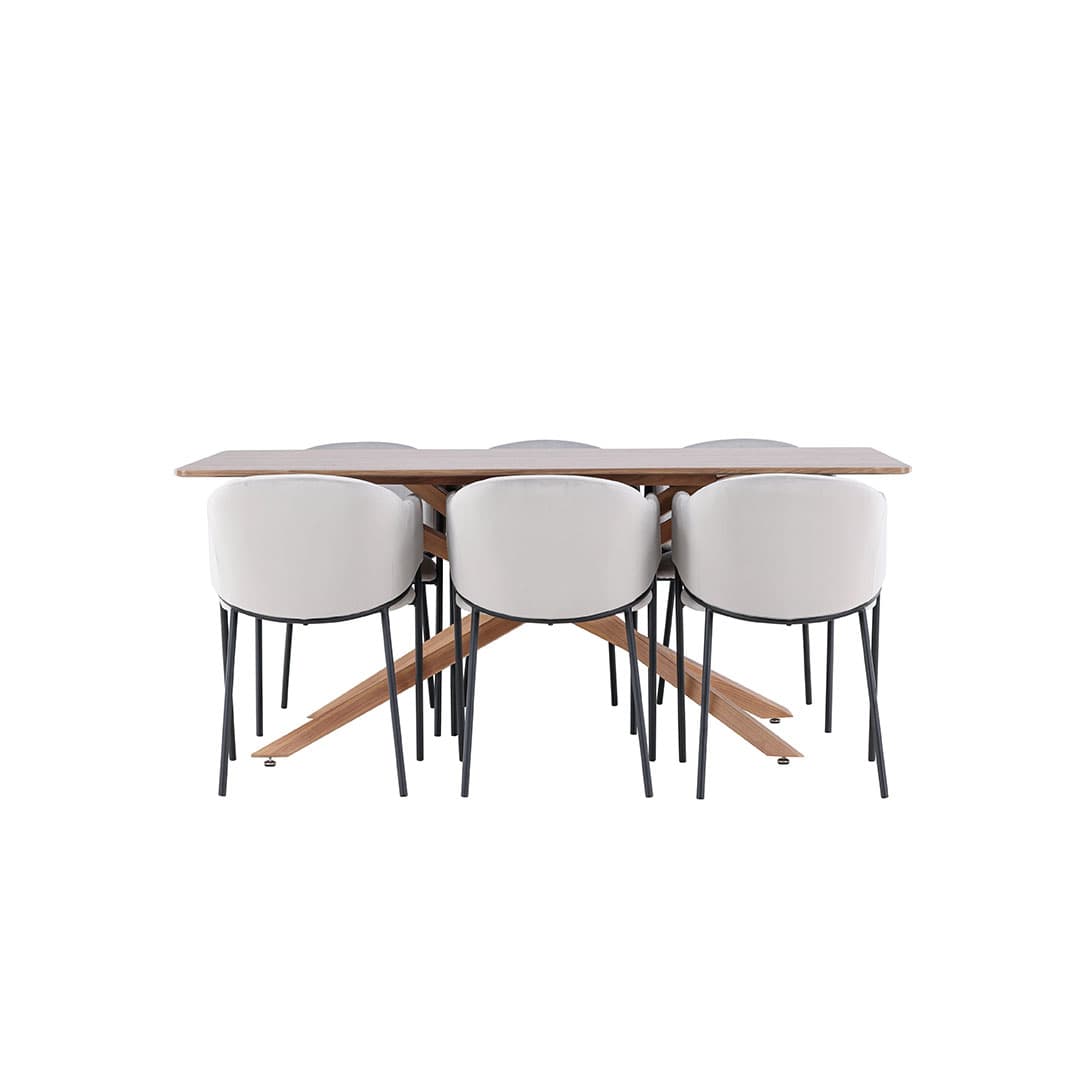 Piazza Essgruppe Tisch 90x180cm und 6 Velours Stühle mit Armlehnen mocca.