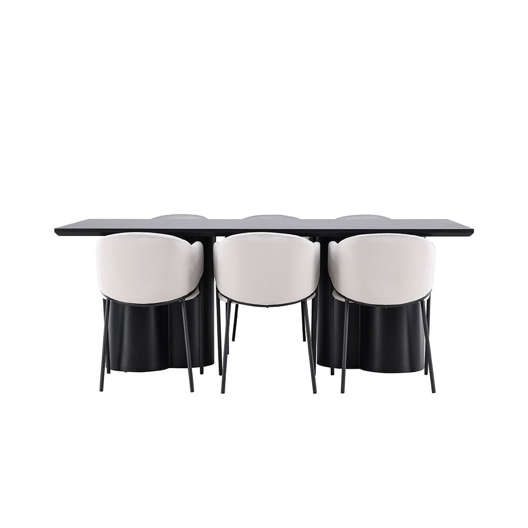 Olivia Essgruppe Tisch 100x210cm und 6 Velours Stühle mit Armlehnen schwarz.