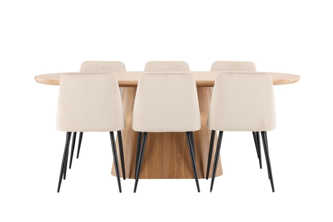 Stjärnö Essgruppe Tisch 90x200cm und 6 Stühle natur, beige.