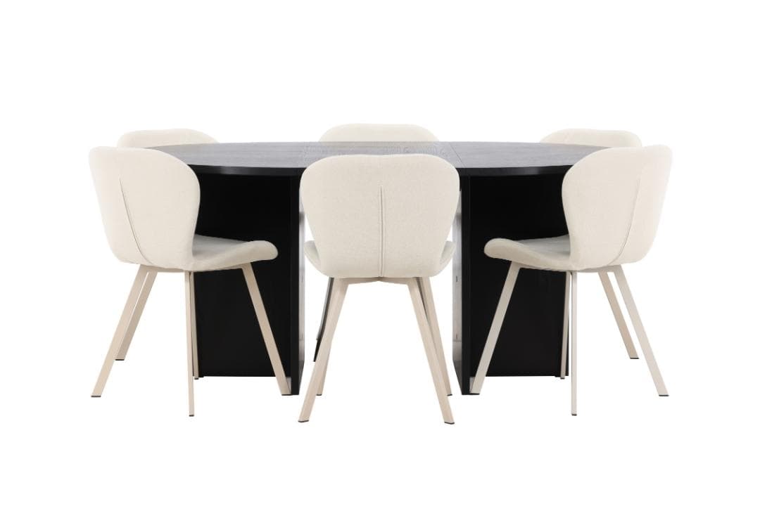 Strada Essgruppe Ausziehtisch Ø120cm, 170cm und 6 Stühle schwarz, beige.