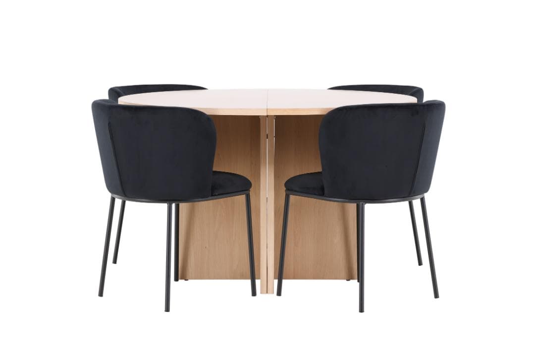 Strada Essgruppe Ausziehtisch Ø120cm, 170cm und 4 Stühle whitewash, schwarz.