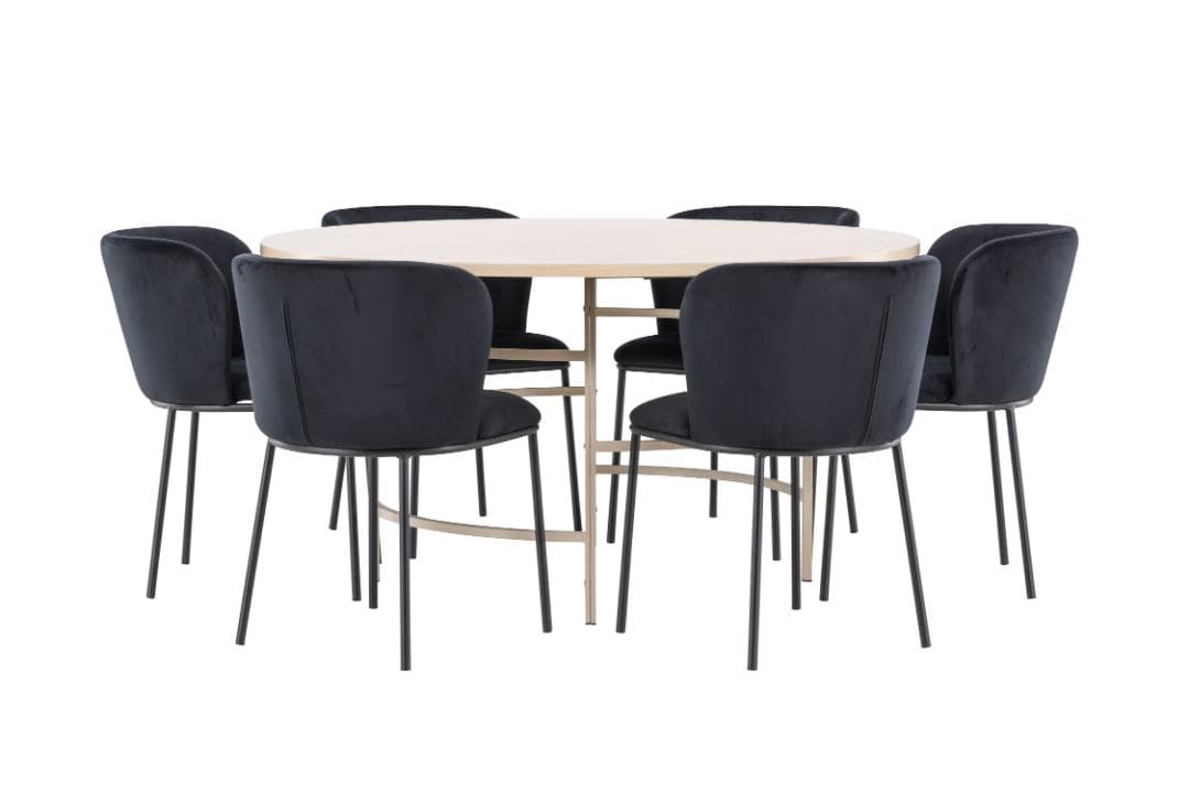 Copenhagen Essgruppe Tisch Ø140cm und 6 Stühle whitewash, schwarz.