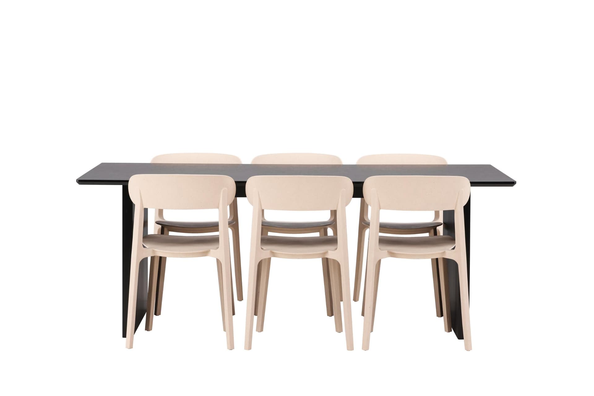 Vail Essgruppe Esstisch schwarz 6 Stühle Kunststoff beige.