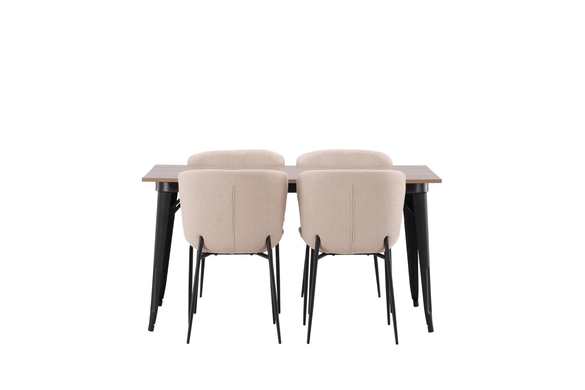 Tempe Essgruppe Esstisch Walnuss-Dekor 4 Stühle Bouclé braun.