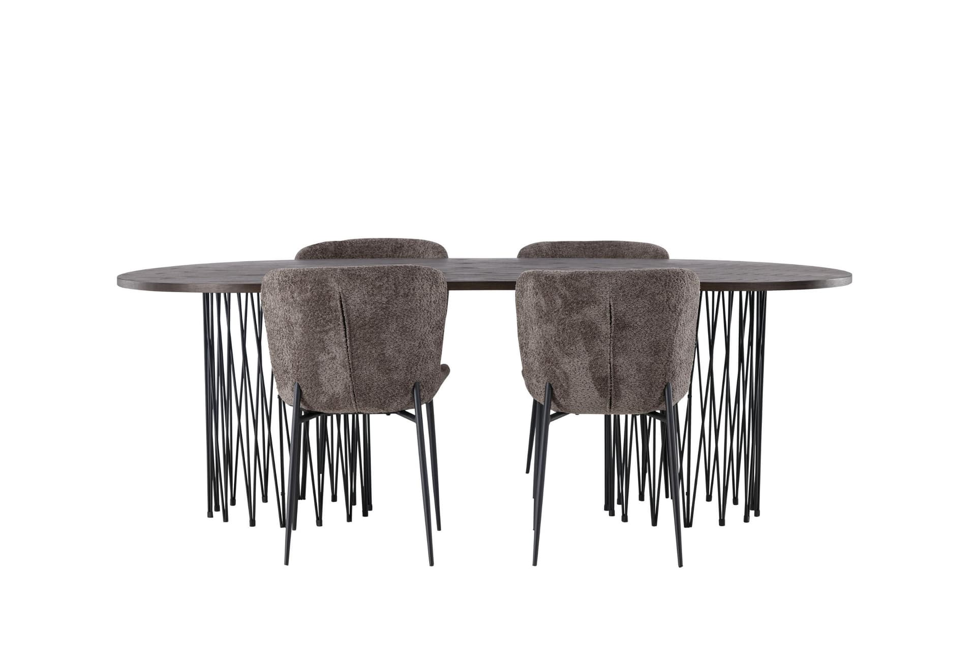Stone Essgruppe Esstisch Mokka 4 Stühle Bouclé braun.