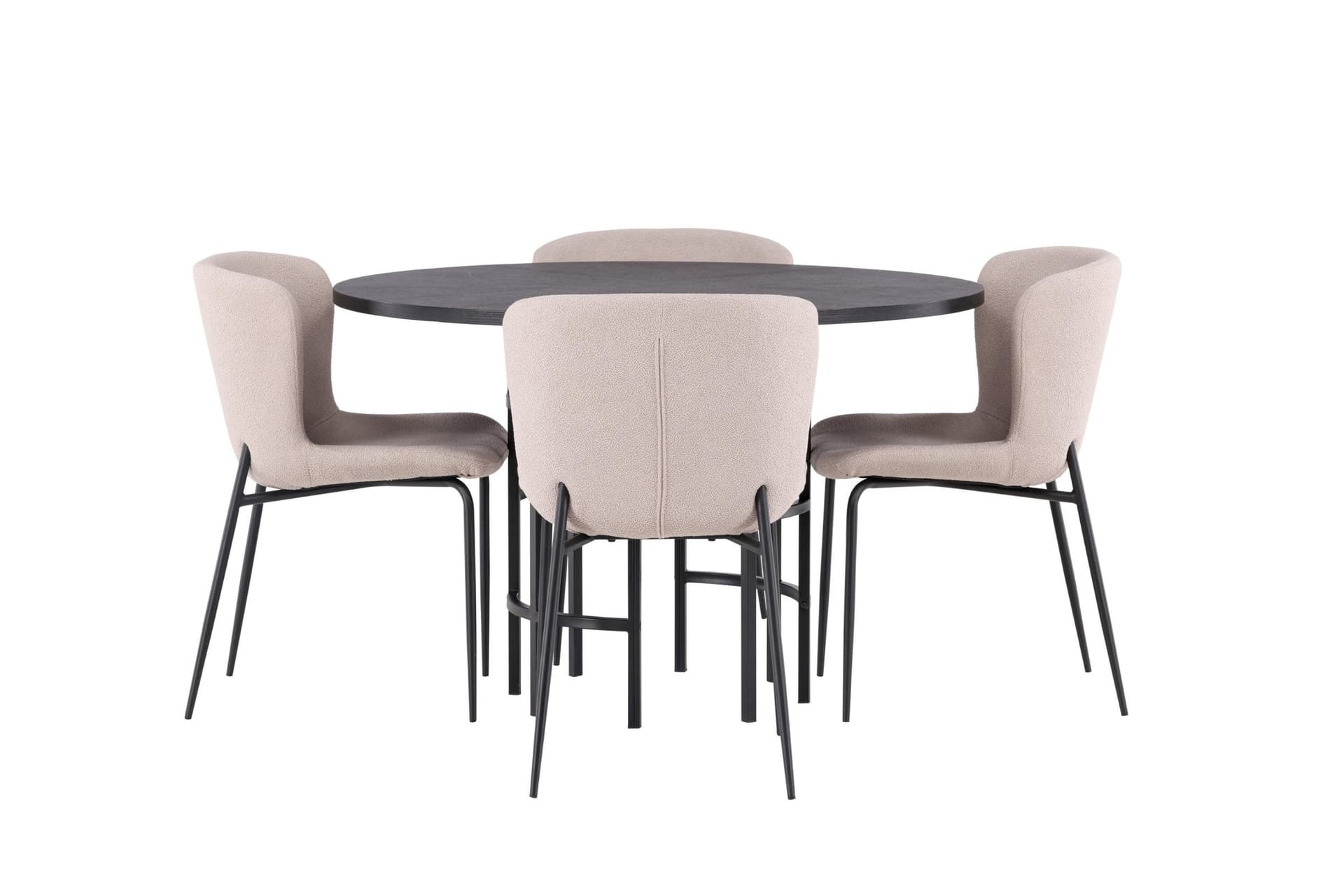 Copenhagen Essgruppe Esstisch schwarz 4 Stühle Bouclé beige.