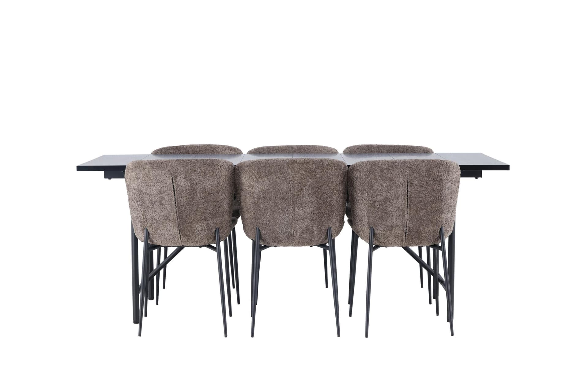 Astrid Essgruppe Esstisch schwarz 6 Stühle Bouclé braun.