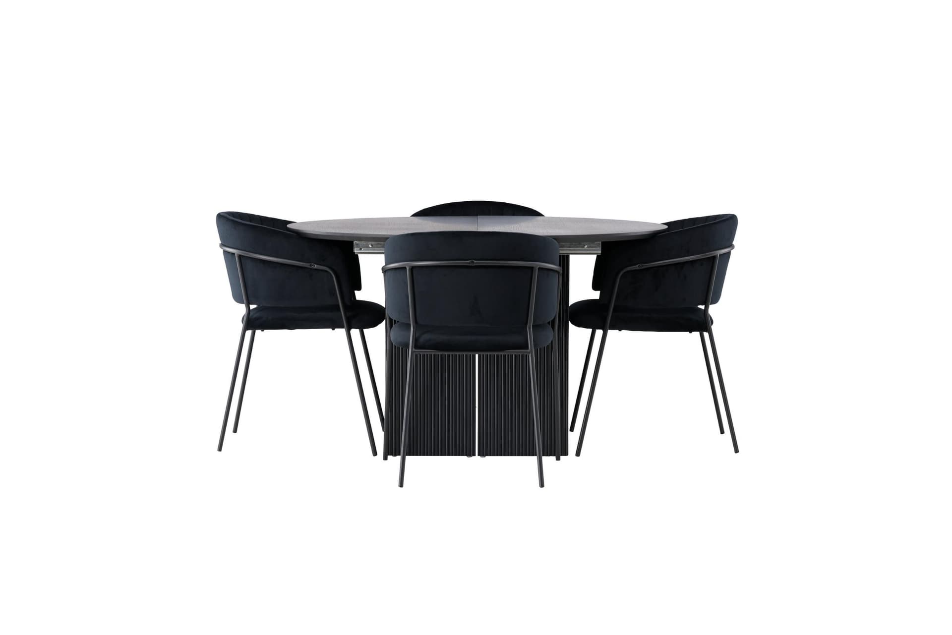 Matilda Essgruppe Esstisch mit Auszug schwarz 4 Stühle Velours schwarz.