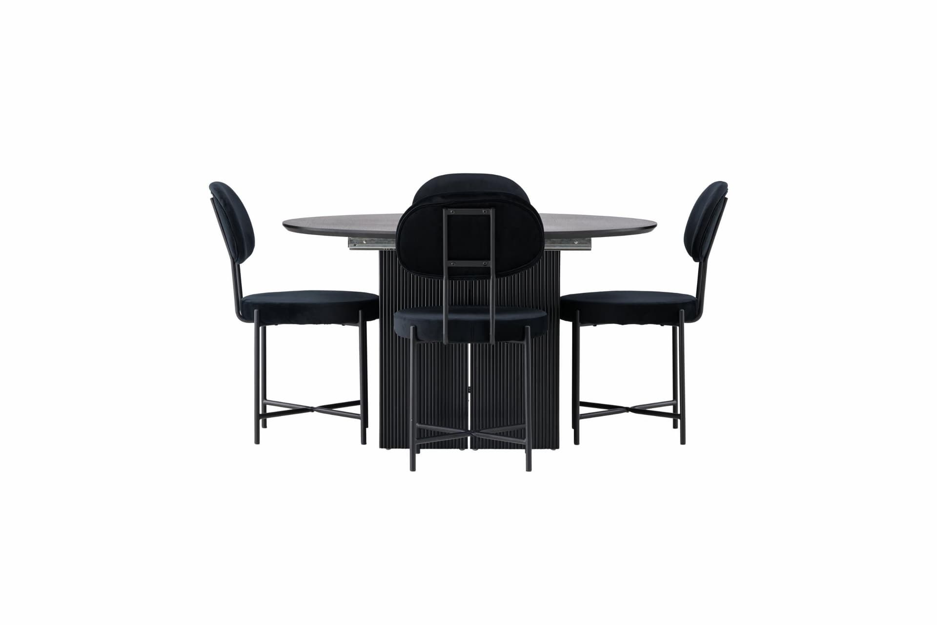 Matilda Essgruppe Esstisch mit Auszug schwarz 4 Stühle Velours schwarz.