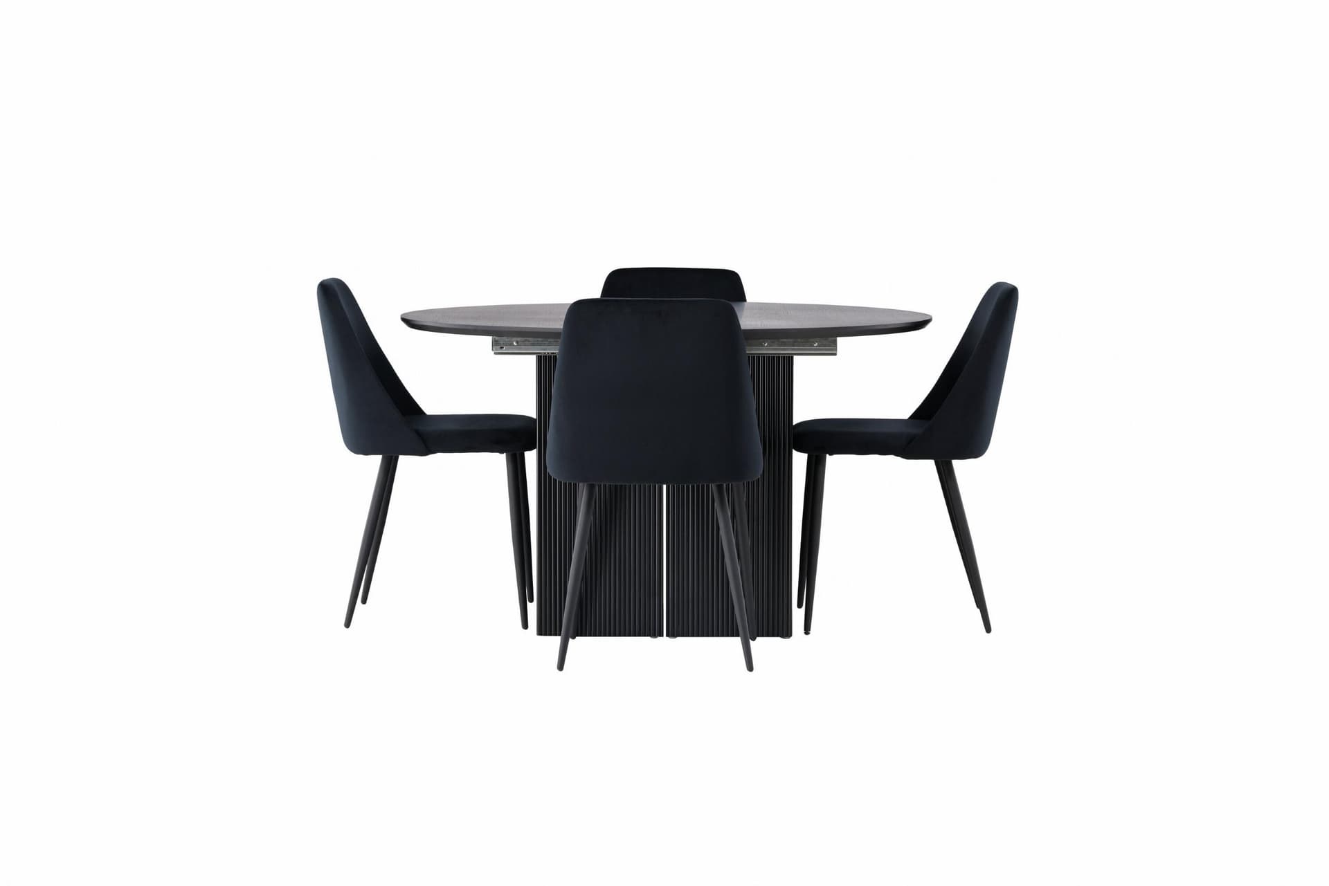 Matilda Essgruppe Esstisch mit Auszug schwarz 4 Stühle Velours schwarz.