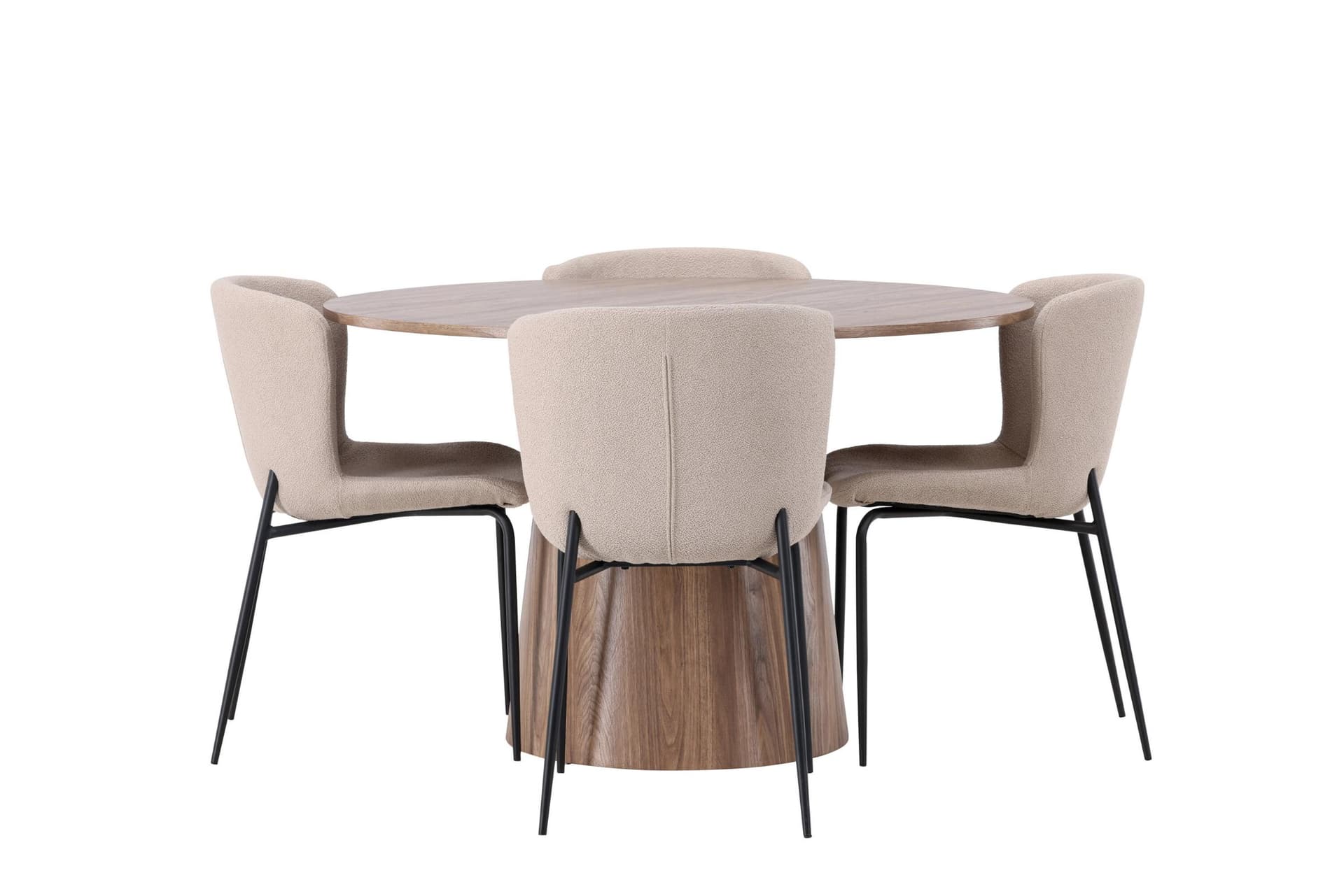 Lanzo Essgruppe Esstisch Natur 4 Stühle Bouclé beige.