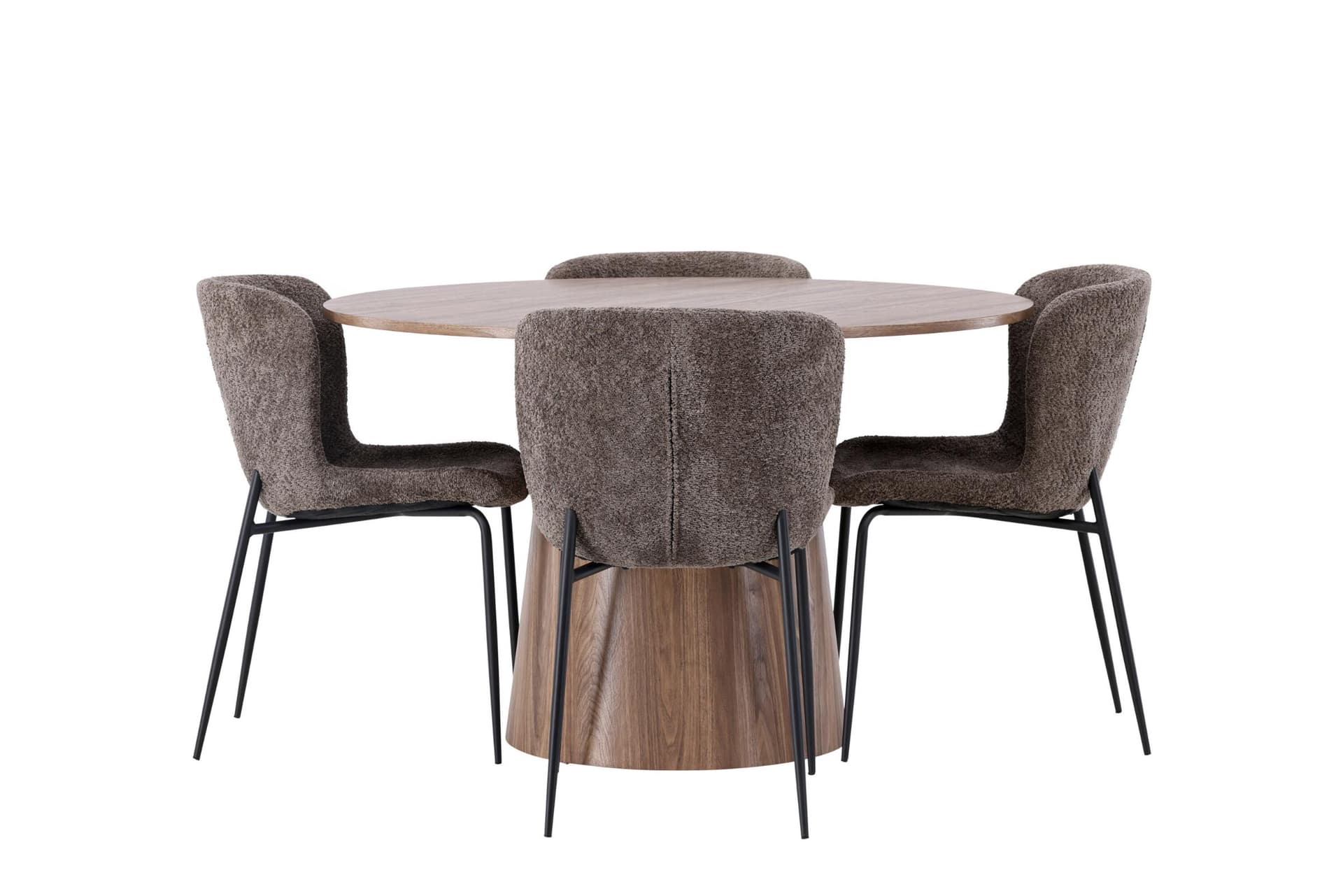 Lanzo Essgruppe Esstisch Natur 4 Stühle Bouclé braun.