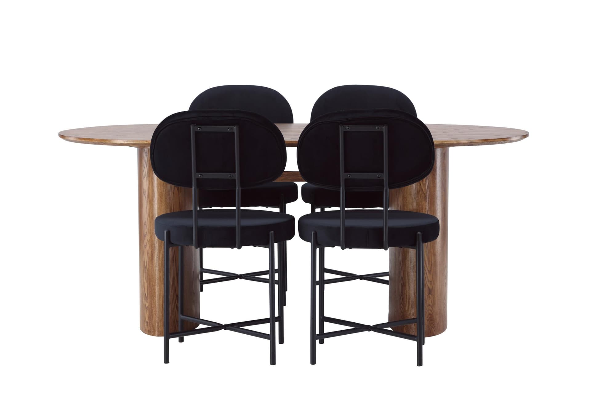 Isolde Essgruppe Esstisch Natur 4 Stühle Velours schwarz.