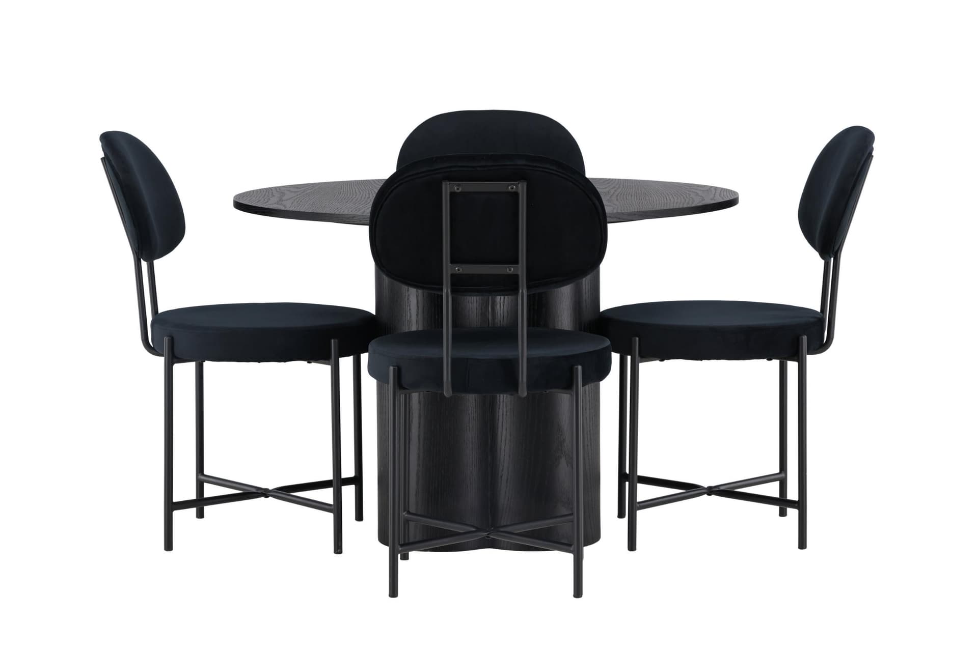 Olivia Essgruppe Esstisch schwarz 4 Stühle Velours schwarz.