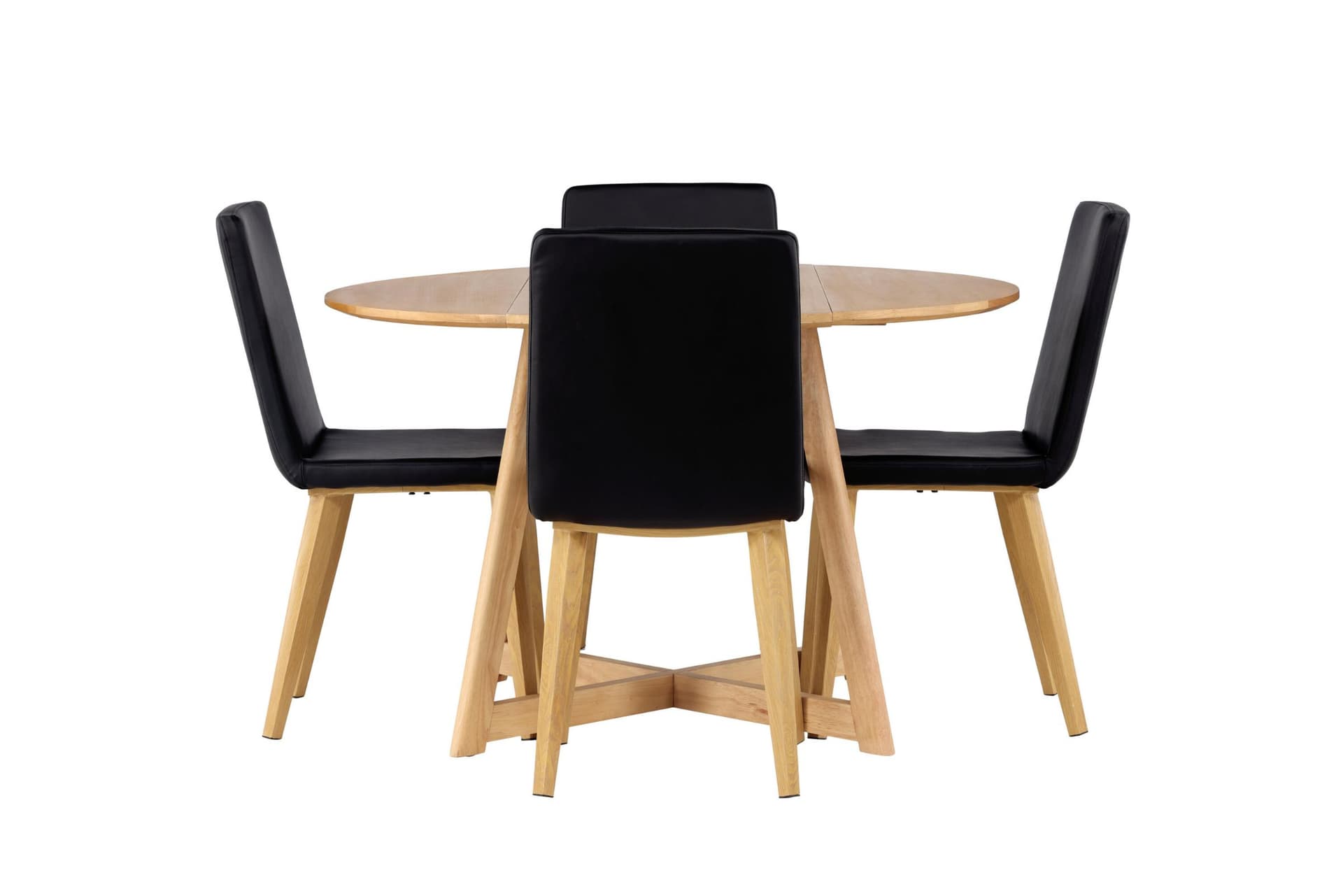 Yakidon Essgruppe Esstisch mit Auszug braun 4 Stühle PU-Kunstleder schwarz.