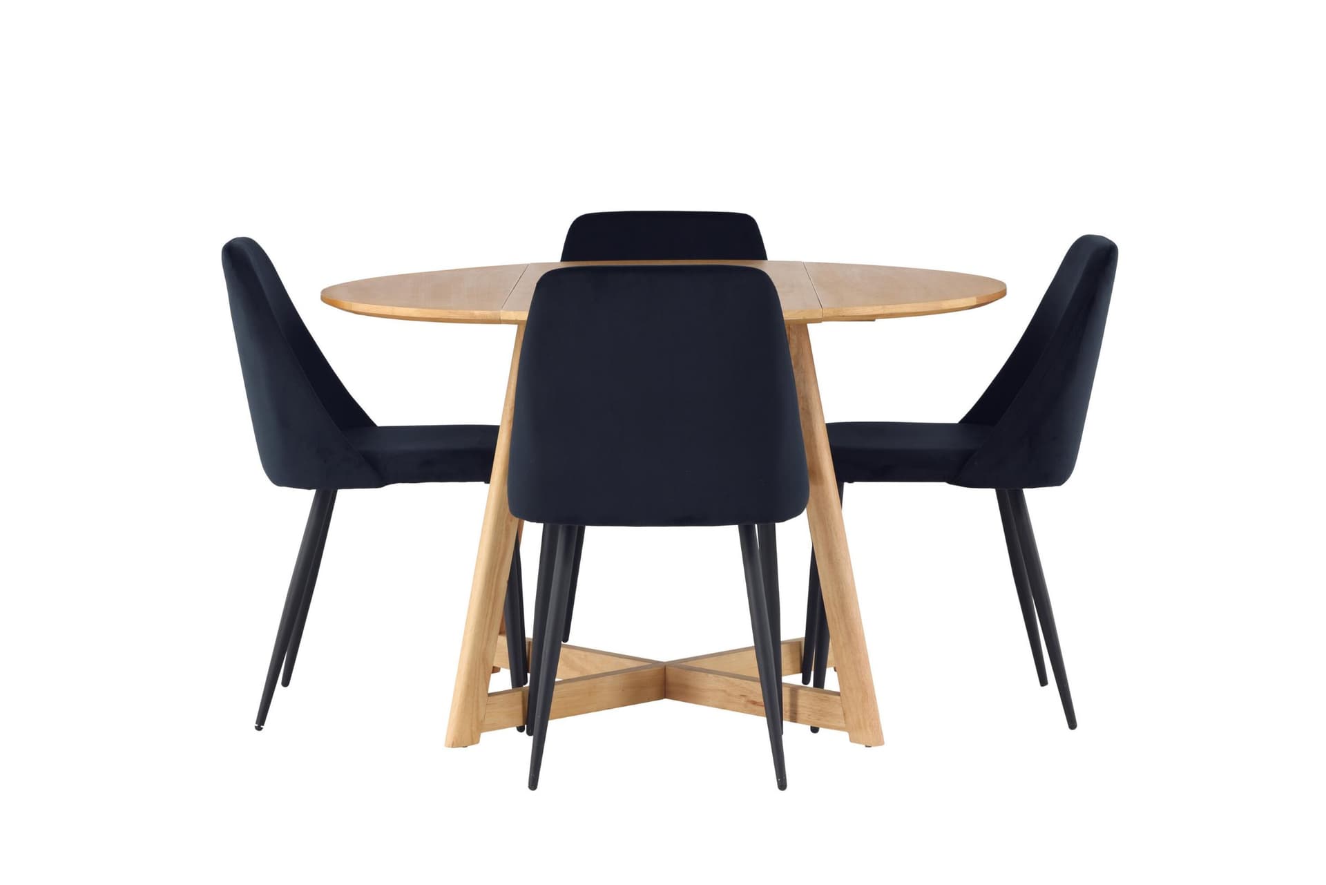 Yakidon Essgruppe Esstisch mit Auszug braun 4 Stühle Velours schwarz.