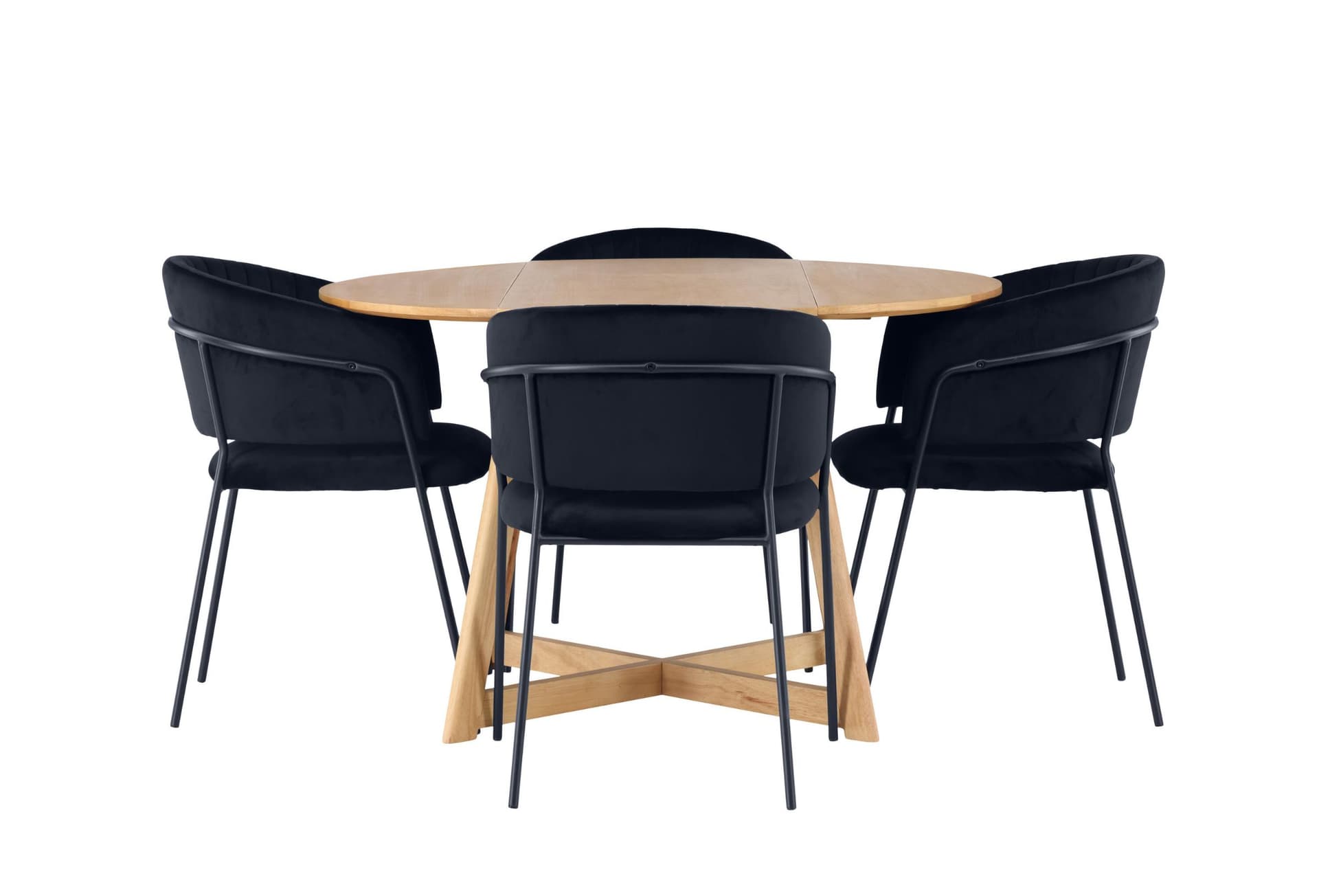 Yakidon Essgruppe Esstisch mit Auszug braun 4 Stühle Velours schwarz.