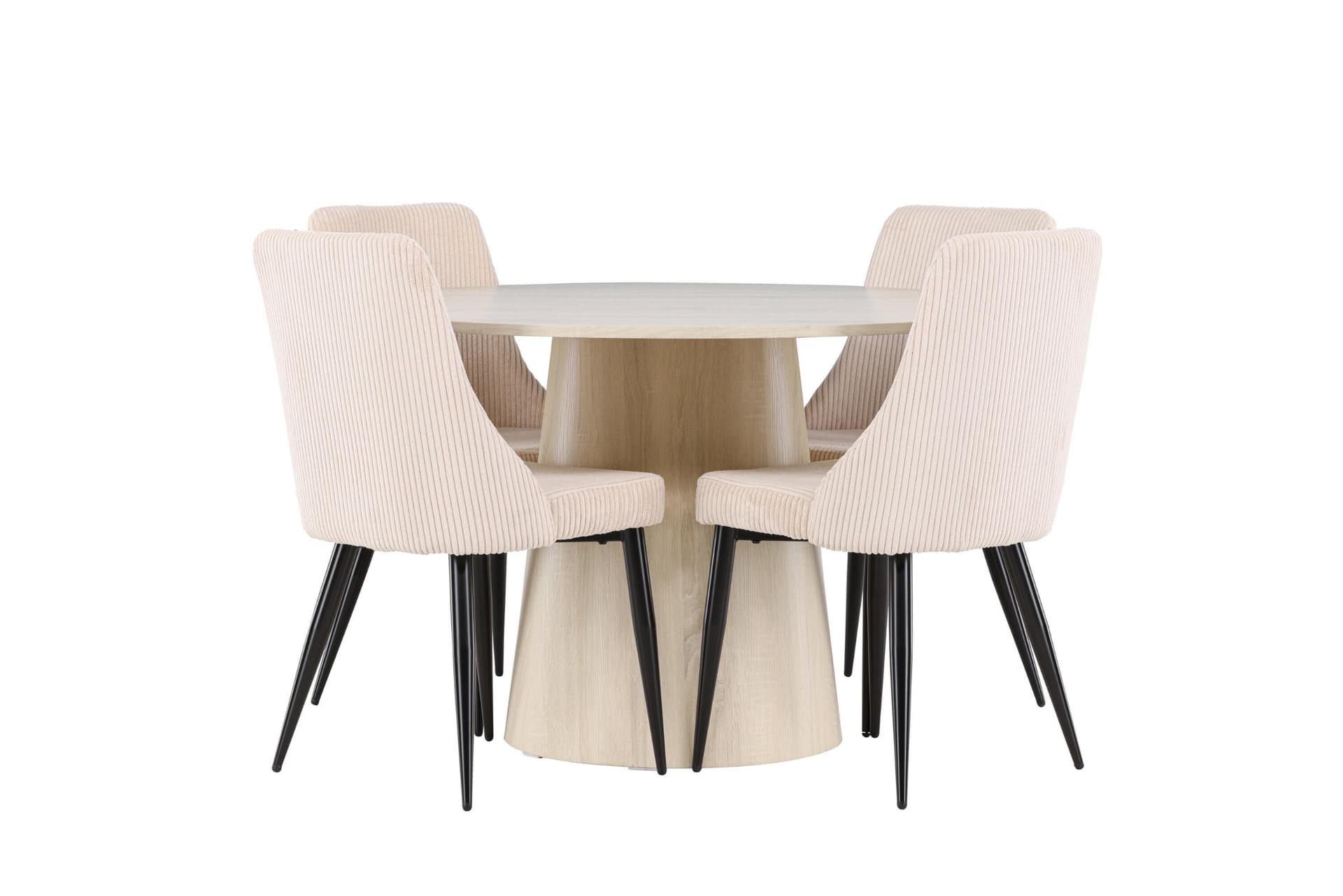 Lanzo Essgruppe Esstisch Whitewash 4 Stühle Samt beige.