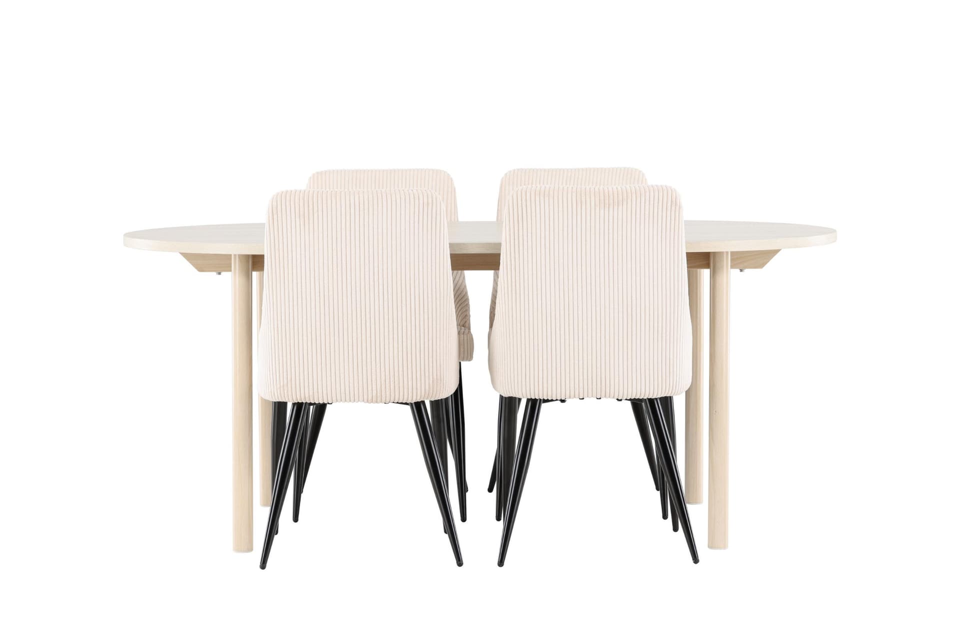 Andy Essgruppe Esstisch Whitewash 4 Stühle Samt beige.