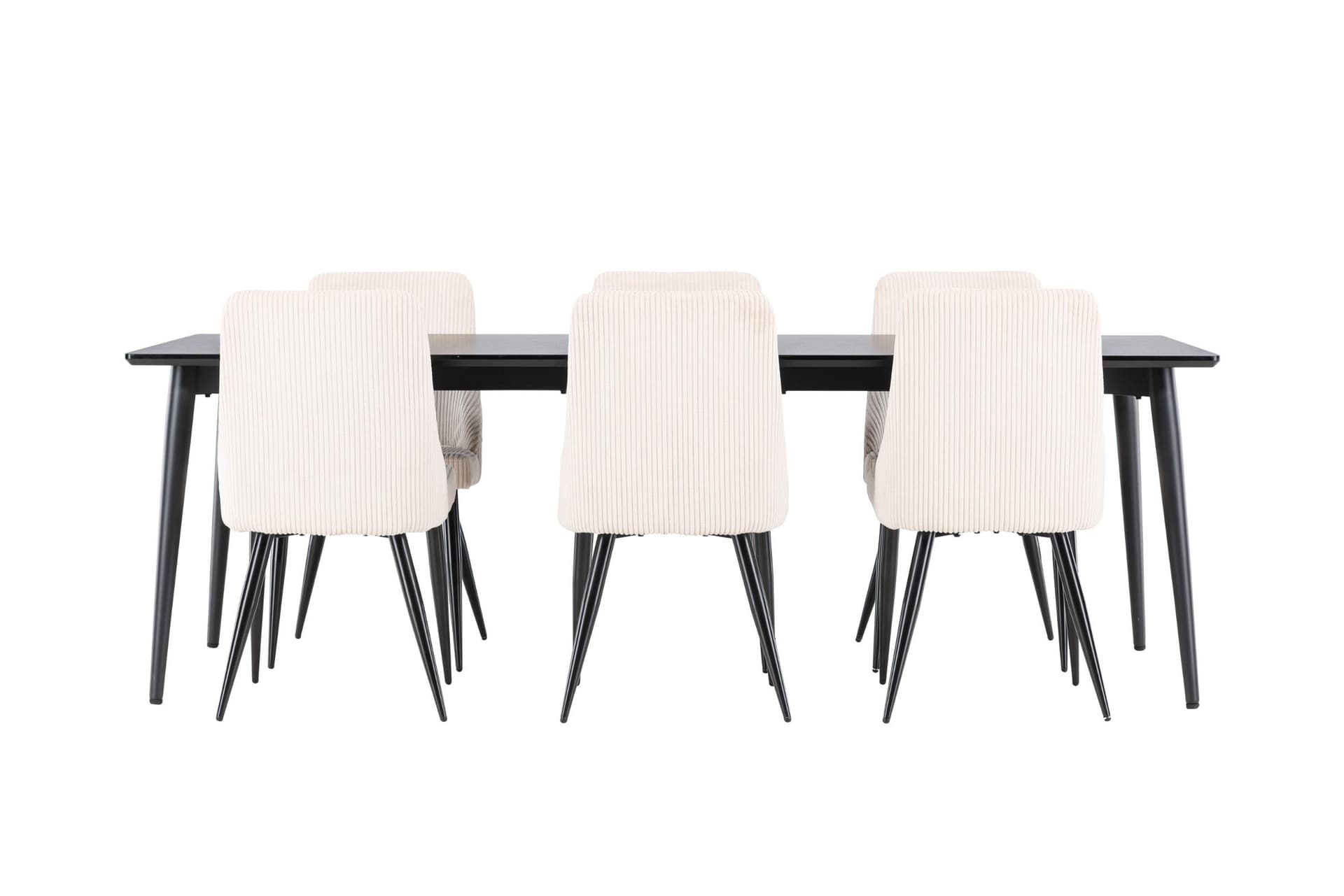 Ellis Essgruppe Esstisch schwarz 6 Stühle Samt beige.