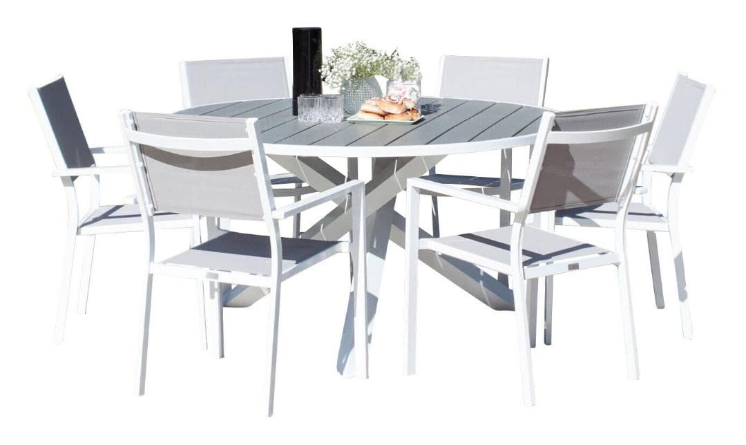 Parma Gartenset Tisch 140x140cm 6 Stühle Copacabana grau.