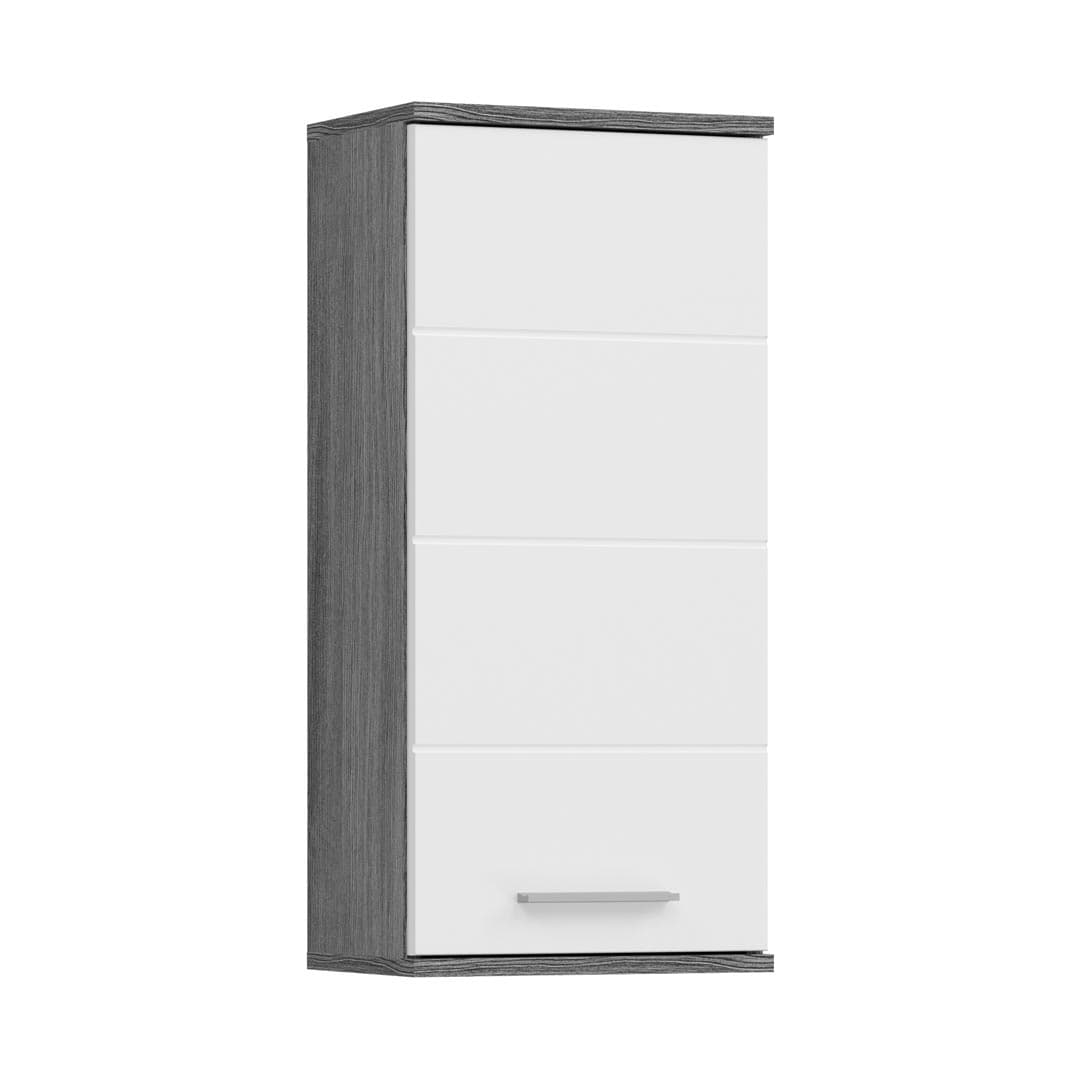 Blake Badschrank wandhängend 1 Tür Hochglanz weiß,rauchfarbenen.