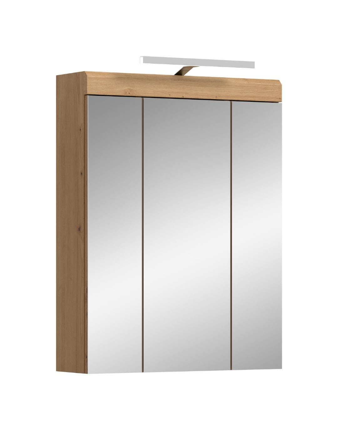Scout Spiegelschrank Bad 2 Türen, 3 Spiegeltüren, 3 Regale Salbeidekor, Eiche Dekor.